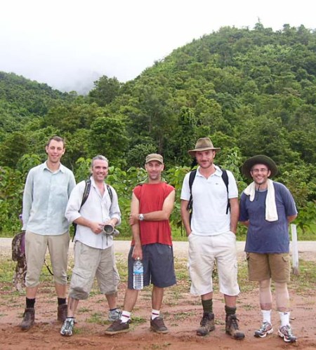 Lao "Walkathoners" Andy, Greg, Shannon, Ben, and David. John joined the walk for the last couple of days.